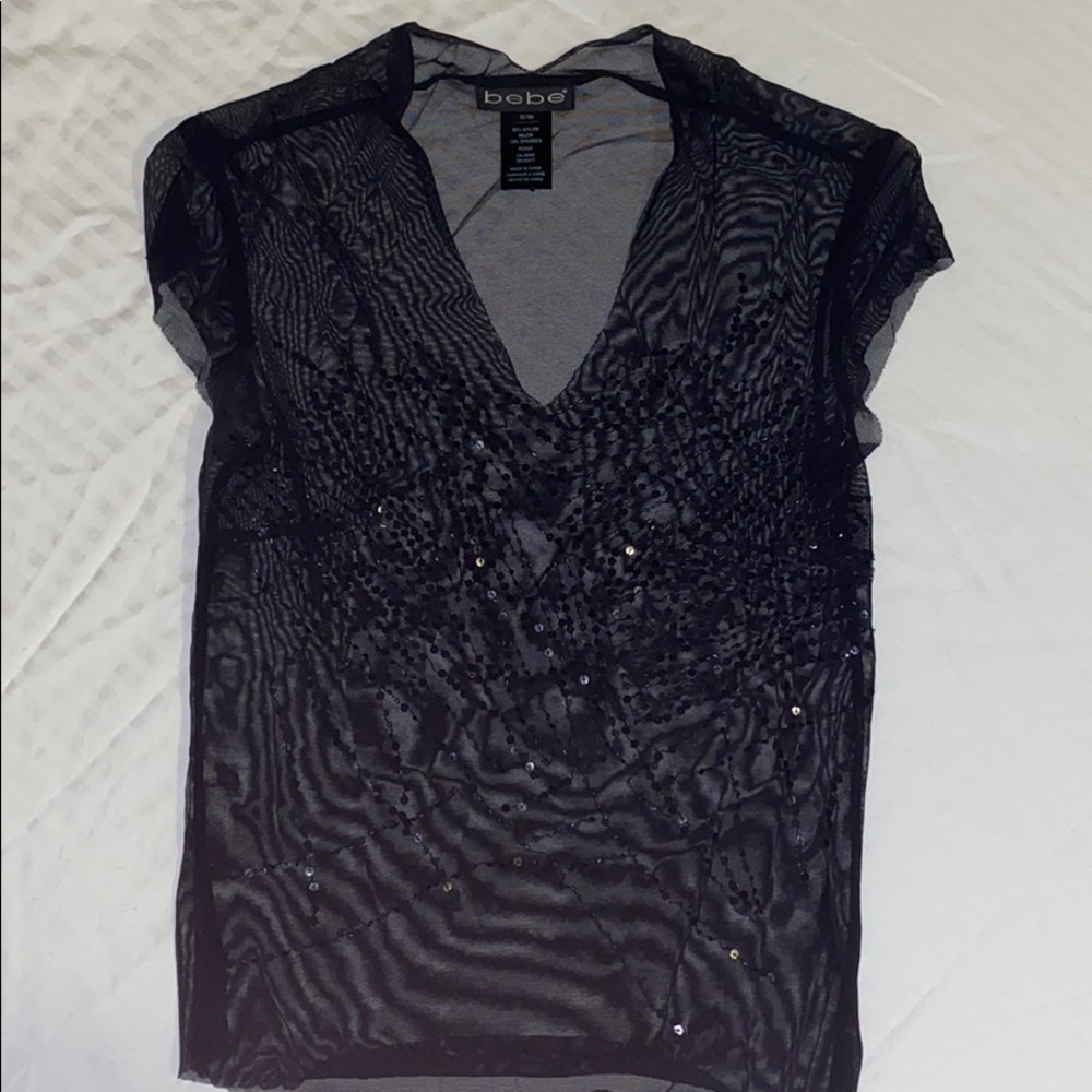 Bebe black mesh top with sequence details